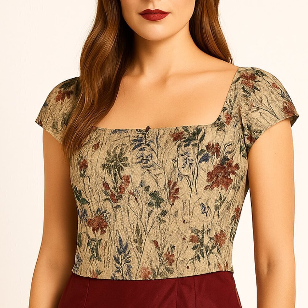 In Loom Tapestry Corset Top NWT Floral Print Women's Top - Picture 1 of 9
